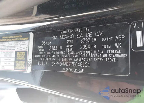 2023 Kia Forte Gt-Line z USA, uszkodzony, nr VIN 3KPF54AD7PE648151